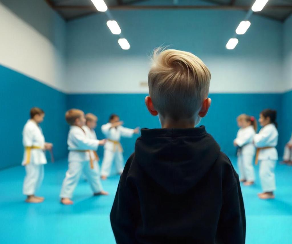 Ein Junge sieht beim Taekwondo - Probetraining zu