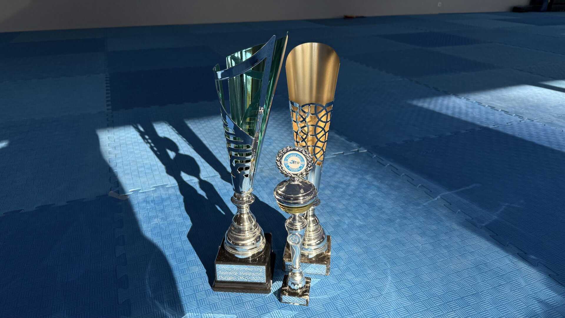Nachaufnahme von Pokalen der Sportschule Sonner